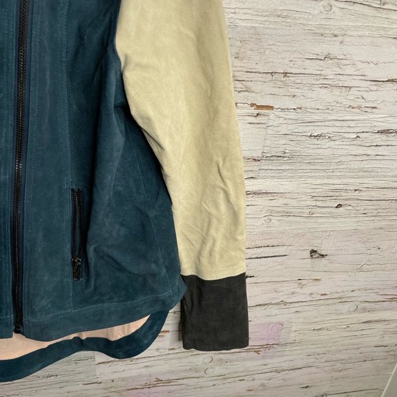 CHASER cream blue suede biker moto jacket size large - Picture 11 of 13